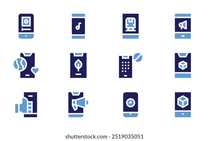 Smartphone icon set. Bold style. Duotone colors. mobile phone, smartphone, no smartphones, mobile marketing.