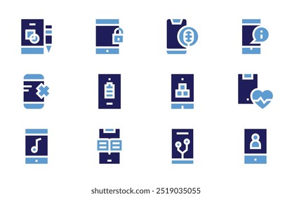 Smartphone icon set. Bold style. Duotone colors. mobile phone, smartphone, no mobile, mobile app, mobile.