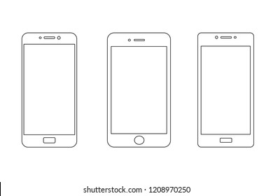 Smartphone icon set with button isolated on white background. Vector design element