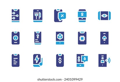 Smartphone icon set. Duotone color. Vector illustration. Containing smart phone, smartphone, mobile, ocular unlocking, phone.