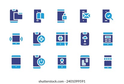 Smartphone icon set. Duotone color. Vector illustration. Containing smartphone, mobile store, app.