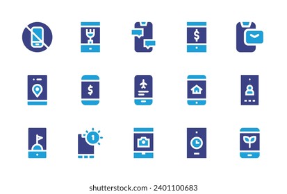 Smartphone icon set. Duotone color. Vector illustration. Containing mobile phone, smartphone, mobile, chat, phone, camera.