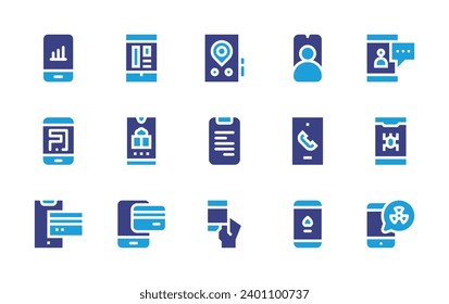 Smartphone icon set. Duotone color. Vector illustration. Containing mobile, smartphone, mobile payment, gps, phone book, usability.