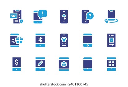 Smartphone icon set. Duotone color. Vector illustration. Containing mobile app, smartphone, download, online shopping, 3d.