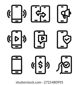 Smartphone icon set. Editable line icons. Vector illustration.
