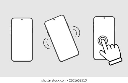 Smartphone-Symbol im flachen Stil einzeln auf Weiß. Handy mit Handsymbol, Ringing oder vibrierendes Telefon Symbol.Hand Touch Screen Smartphone Symbol klicken Sie auf Smartphone Vektorsymbol. 
