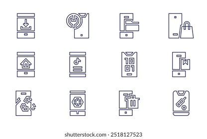 Smartphone icon set. Line style. Editable stroke. mail, smartphone, chat, bin, mobile payment, folder, mobile phone, mobile app, book, mobile shopping.