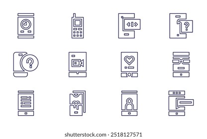 Smartphone icon set. Line style. Editable stroke. ux, smartphone, profile, chat, phone.