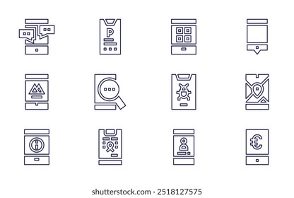 Smartphone icon set. Line style. Editable stroke. tap, smartphone, mobile map, mobile phone, tablet.