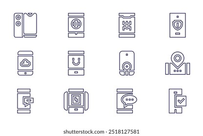 Smartphone icon set. Line style. Editable stroke. smartphone, virtual reality, online payment, mobile.