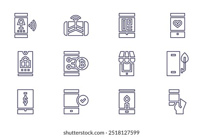 Smartphone icon set. Line style. Editable stroke. smartphone, mobile, usability, online shop.