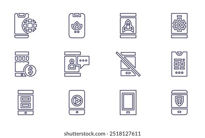 Smartphone icon set. Line style. Editable stroke. smartphone, mobile, auction, money.