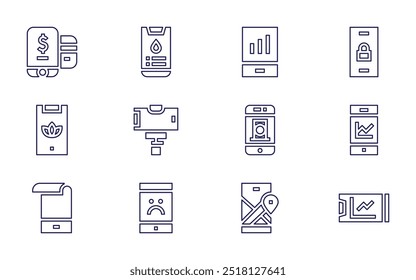 Smartphone icon set. Line style. Editable stroke. smartphone, mobile app, mobile banking, mobile phone, prototype, emergency.