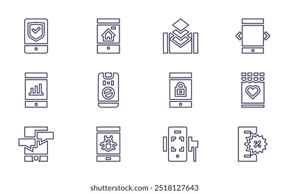 Smartphone icon set. Line style. Editable stroke. smartphone, marketing, conversation, wishlist, phone, mobile.