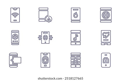 Conjunto de ícones do smartphone. Estilo da linha. Jogada editável. smartphone, bate-papo, sem celular.