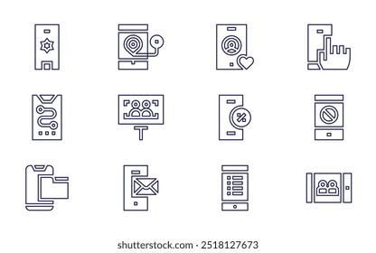 Smartphone icon set. Line style. Editable stroke. search, smartphone, online shop, navigation.