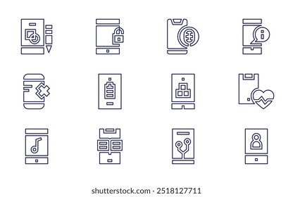 Smartphone icon set. Line style. Editable stroke. mobile phone, smartphone, send, phone, mobile location, payment, app, mobile.