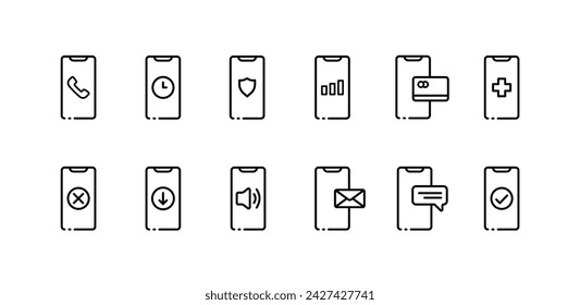 Conjunto de iconos de smartphone. Estilo lineal. Iconos vectoriales
