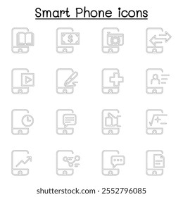 Smartphone icon set in thin line style