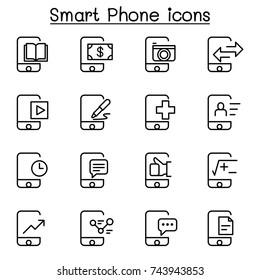 Smartphone icon set in thin line style