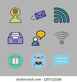 smartphone icon set. vector set about inbox, message, chat and wifi icons set.