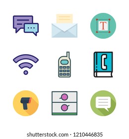 smartphone icon set. vector set about wifi, adjustment id, mail and phone book icons set.