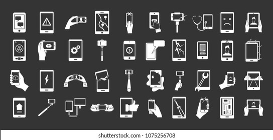 Smartphone icon set vector white isolated on grey background 