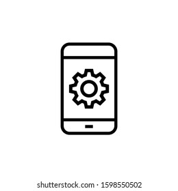 Smartphone  icon settings sign in outline style on white background,