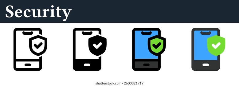 Smartphone icon with a shield, for security and privacy protection applications.