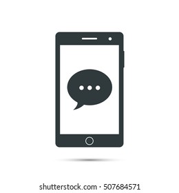 Smartphone icon with speech bubble chat sign. Vector isolated simple illustration.