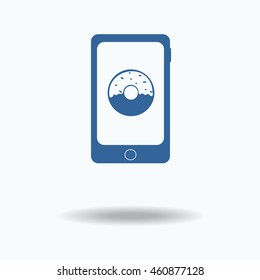 smartphone icon with sweets on the screen. Online searching shopping,vector illustration. Flat icon, One of set web icons. eps 10.