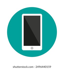 Smartphone icon. Teal background. Black screen. Vector symbol.