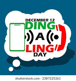 Smartphone icon with telephone receivers communicating with each other, with bold text in cloud on dark turquoise background to celebrate ​National Ding-A-Ling Day on December 12