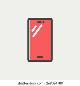 Smartphone icon thin line for web and mobile, modern minimalistic flat design. Vector icon with dark grey outline and offset colour on light grey background.