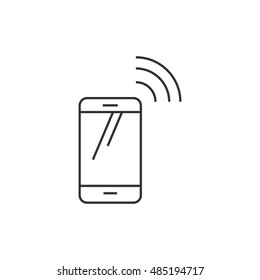 Smartphone icon in thin outline style. Communication device, touch screen 
