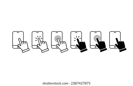 Icono de Smartphone con pantalla táctil. Haz clic en el smartphone. Icono de vector