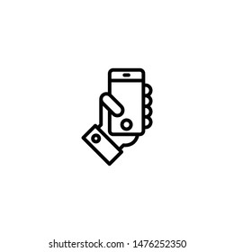 Smartphone icon. Touch screen mobile icon. Phone in hand and click finger - vector illustration