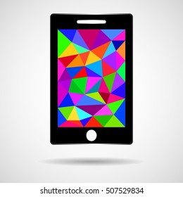 Smartphone icon with triangular mosaic, mobile icon isolated on the white background, vector illustration eps10