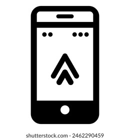 smartphone icon with an upward arrow display. vector illustration. White and black
