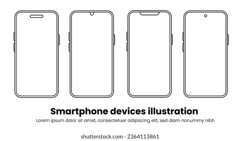 smartphone icon variation with border style. four smartphone icon vectors 