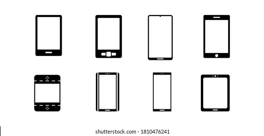 Ilustración del vector de iconos de Smartphone. Teléfono móvil con icono plano, conjunto de símbolos de teléfono moderno.