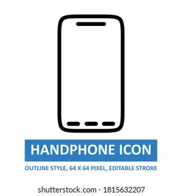 Smartphone Icon Vector Illustration. Flat Icon Mobile Phone, Modern Handphone Symbol. based 64 x64 pixel on white background. outline style icon.