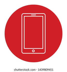 Smartphone icon vector isolated on flat red round button illustration