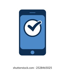 Vector del icono del smartphone aislado en el fondo blanco, notificación aprobada del tick del teléfono móvil de la historieta plana para su Web y diseño móvil del App, concepto del logotipo del smartphone