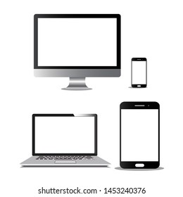 smartphone icon vector, mobile illustration, laptop and monitor illustration, sign and symbol for app.