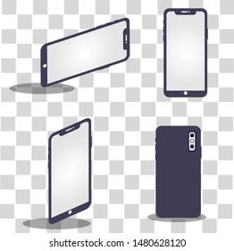 Smartphone icon vector, mobile Illustration. Cellphone frame with blank display isolated templates, phone different angles views. Vector mobile device concept