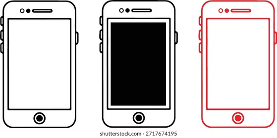 Smartphone Icon Vector Mobile Phone Display Mockup Cellphone Device Technology Red Case Screen Interface Logo Symbol Sign Digital Communication Illustration