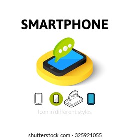 Smartphone icon, vector symbol in flat, outline and isometric style