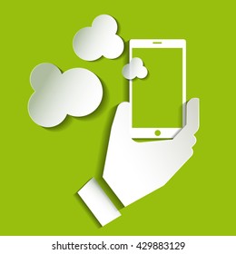  Smartphone icon vector, taking a selfie photo flat design on green background