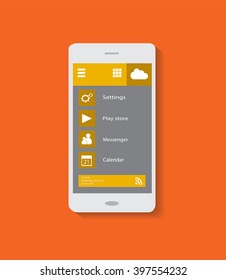 Smartphone icon vector white with orange background